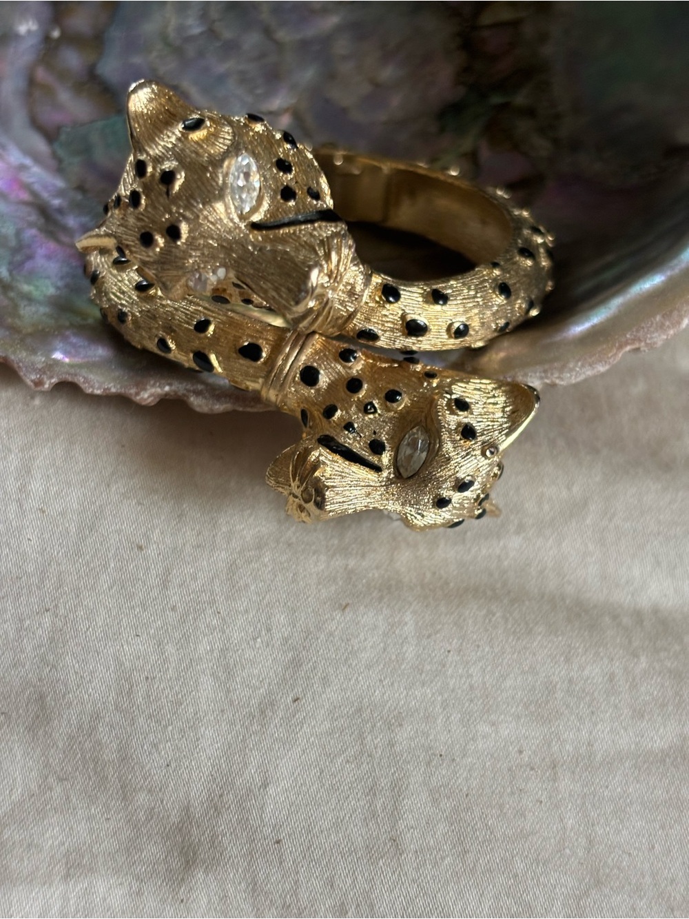 Gold-tone Leopard Wrap Ring with Black Spot Accents